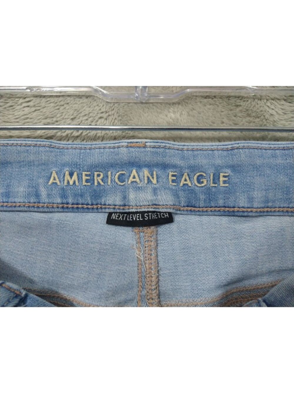 American Eagle Jeans Womens 10 Blue Denim Curvy Super High Rise Flare Distressed - Picture 7 of 10